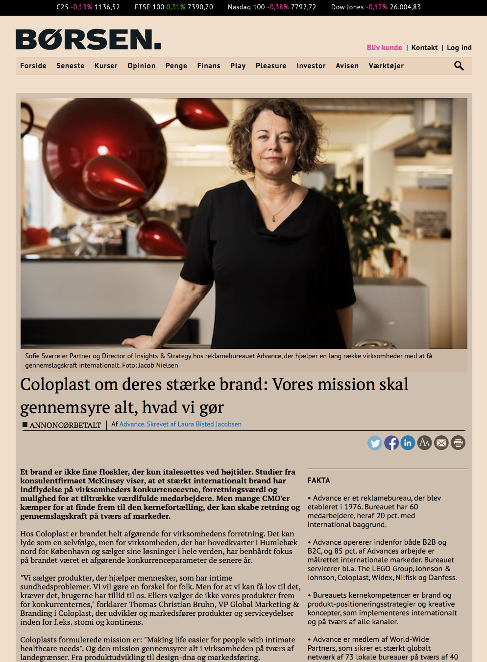 Image of article in boersen, of Sofie Svarre